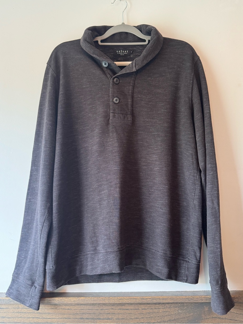 Velvet by Graham & Spencer Charcoal Button-Neck Pullover L
